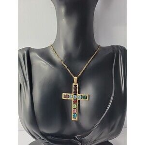 Vintage Van Dell 1/20 12K GF Gold Tone Rhinestone Cross Pendant Necklace